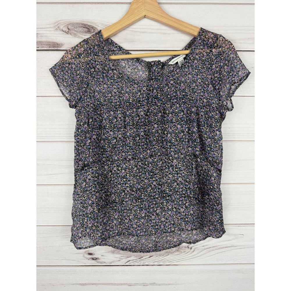 American Eagle Top Womens XS Sheer Floral Babydoll Cottagecore Short Sleeve